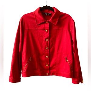 St John Sport By Marie Gray Ladies Short Jacket Gold Button Front Red Size S
